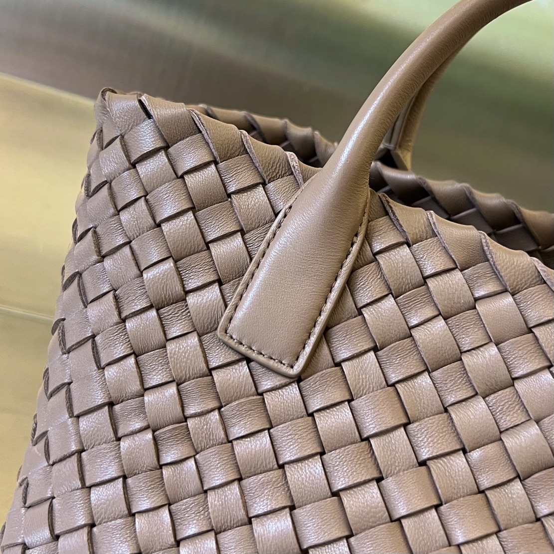 Mini Cabat Intreccio Leather Tote Khaki